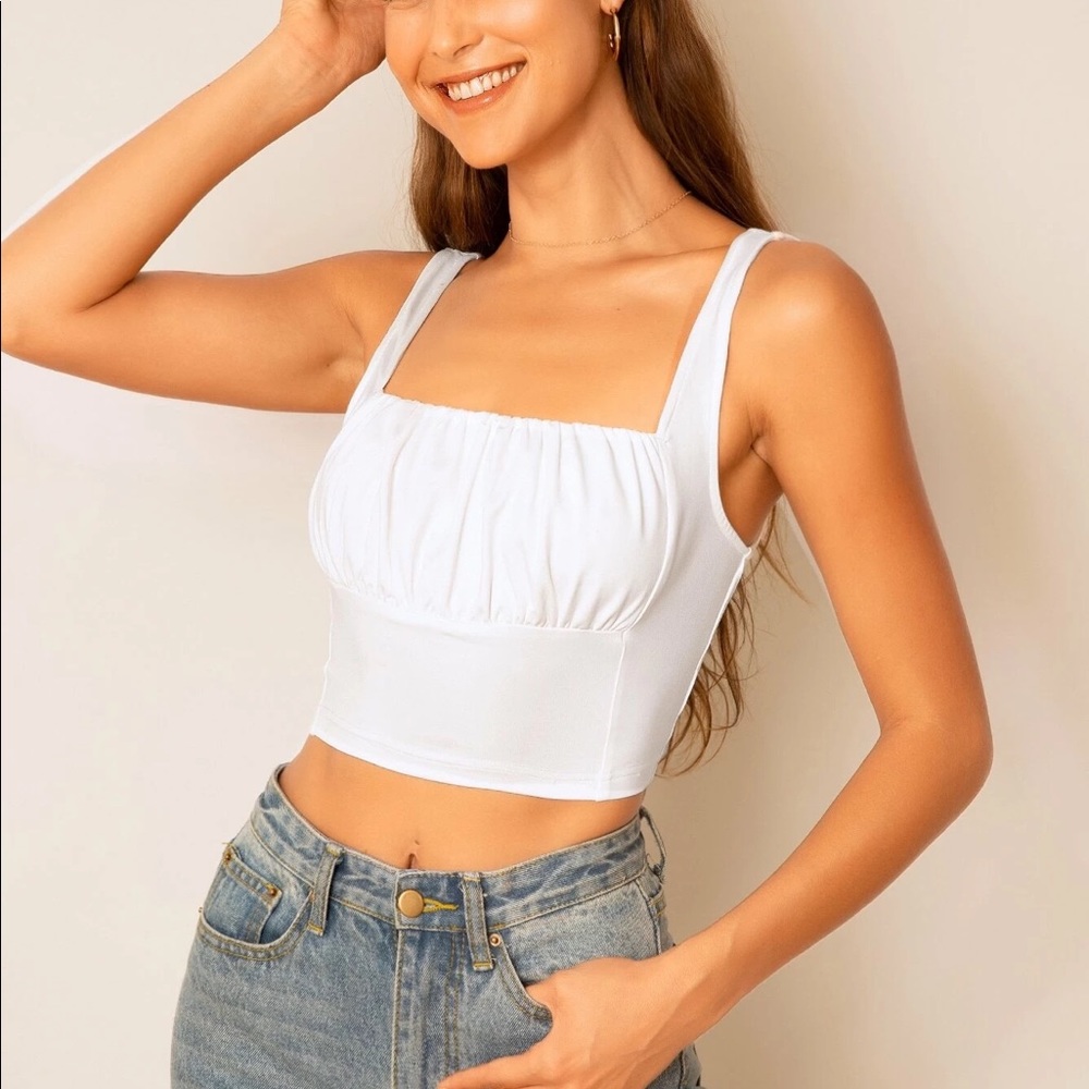 White Spandex Tank Top w/ Rouched Chest